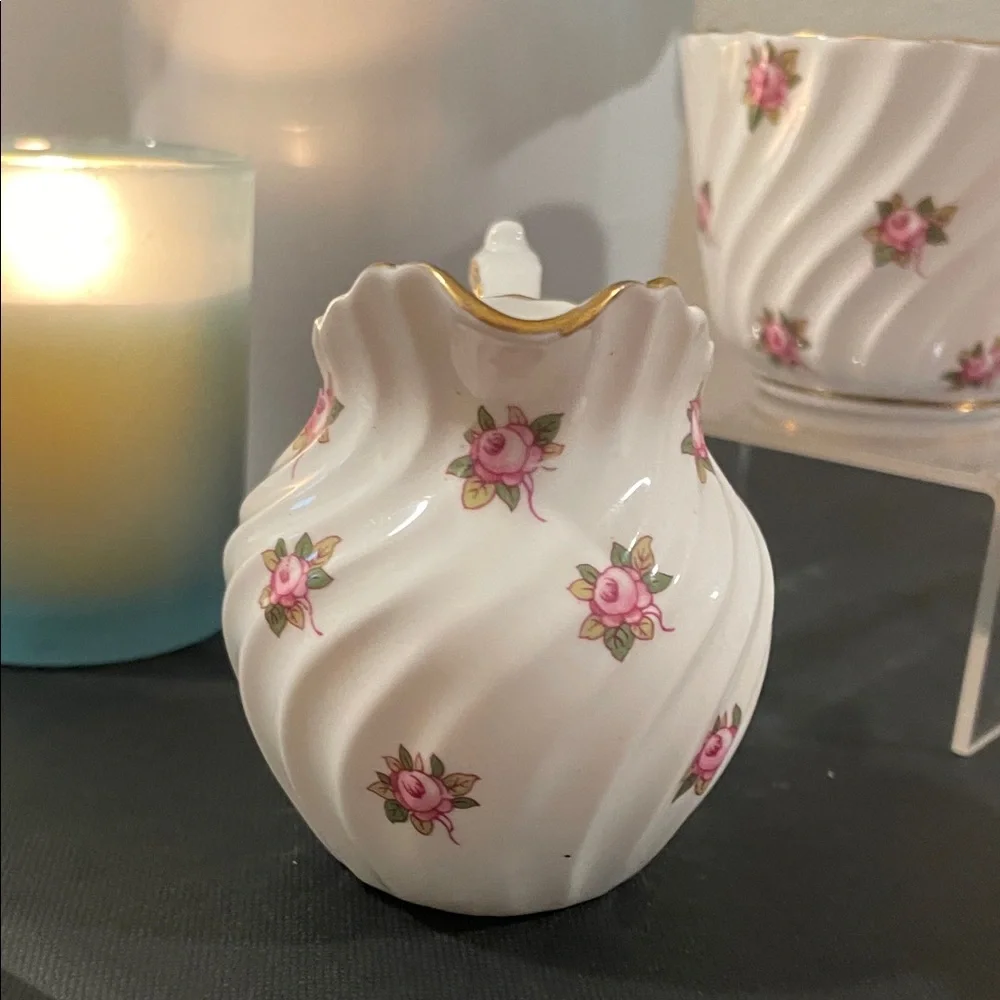 Vintage Aynsley Hathaway Bone China Creamer & Open Sugar Bowl–England–Gold Trim